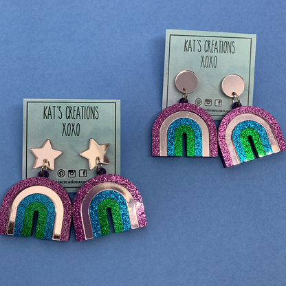 SALE Mirror & Glitter Rainbow Dangles