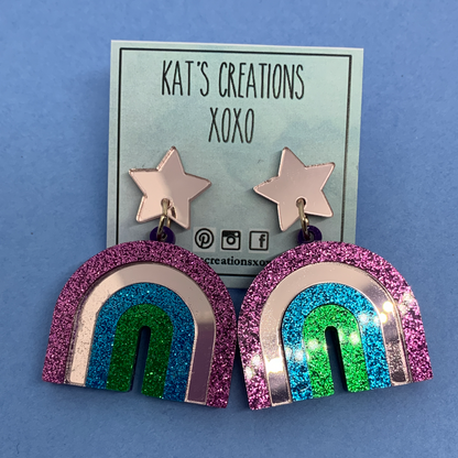 SALE Mirror & Glitter Rainbow Dangles