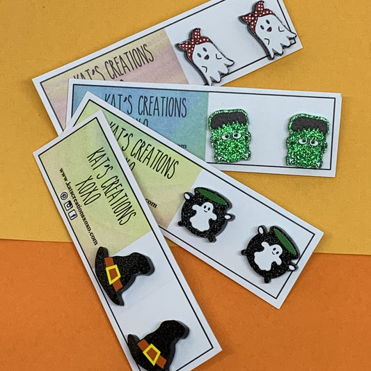 Halloween Studs, Witch, Frankenstein, Ghost