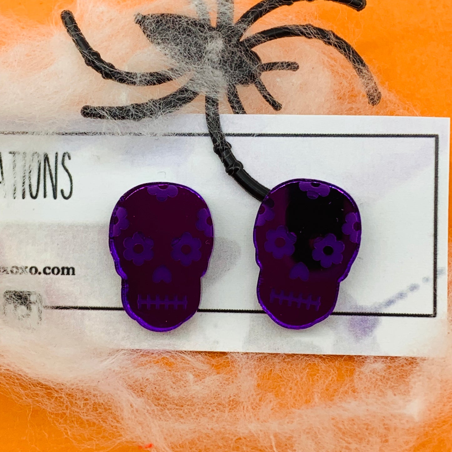 Mirror Sugar Skull Studs