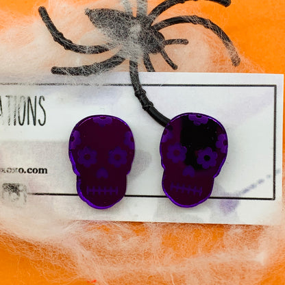 Mirror Sugar Skull Studs