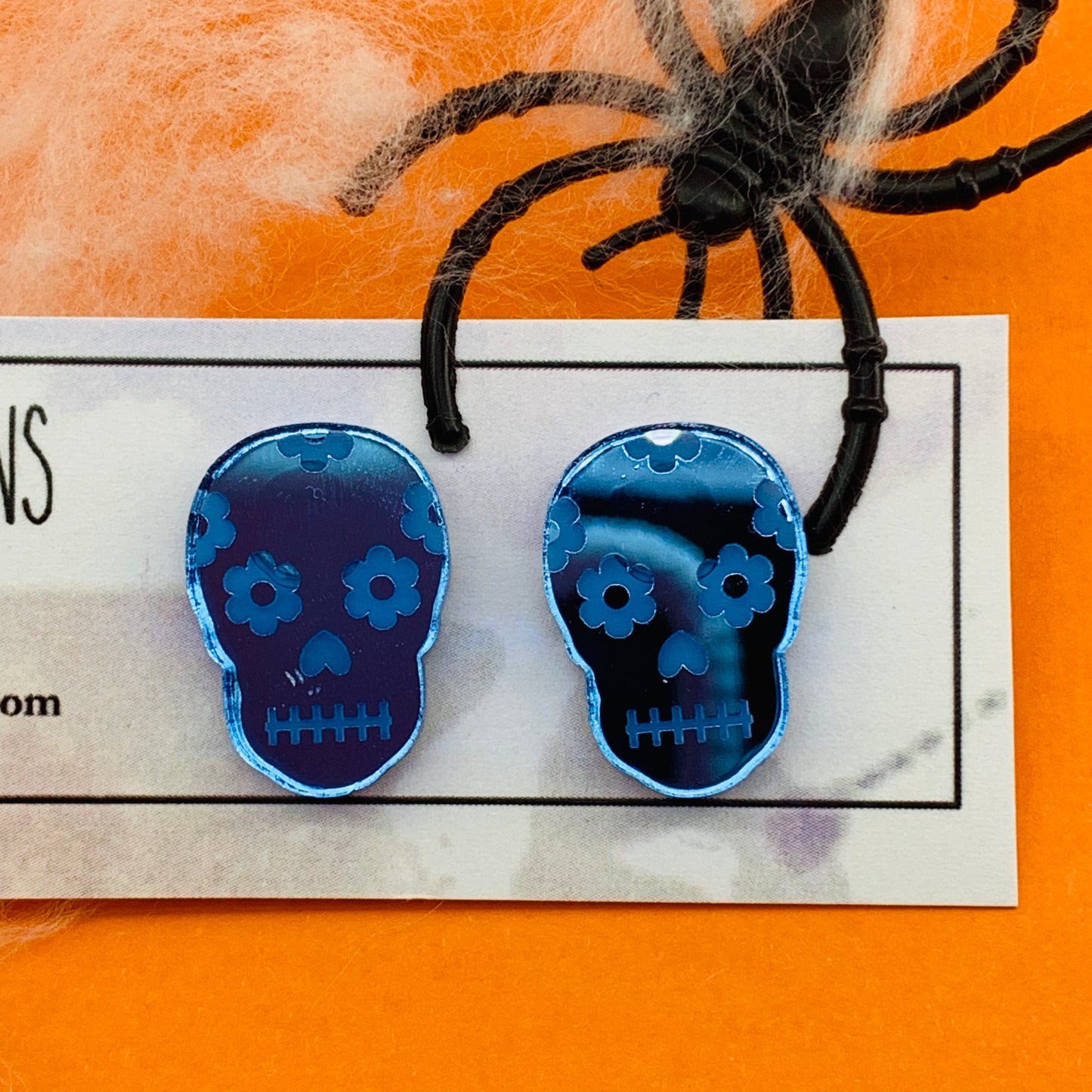 Mirror Sugar Skull Studs