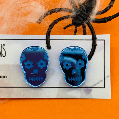Mirror Sugar Skull Studs
