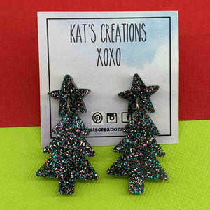 Glitter Christmas Tree Acrylic Dangles