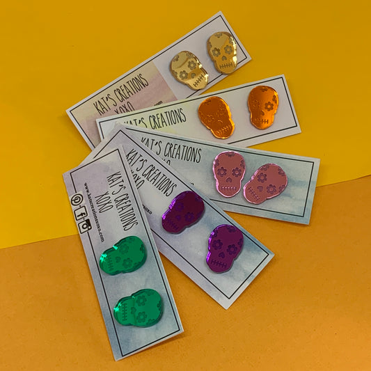 Mirror Sugar Skull Studs