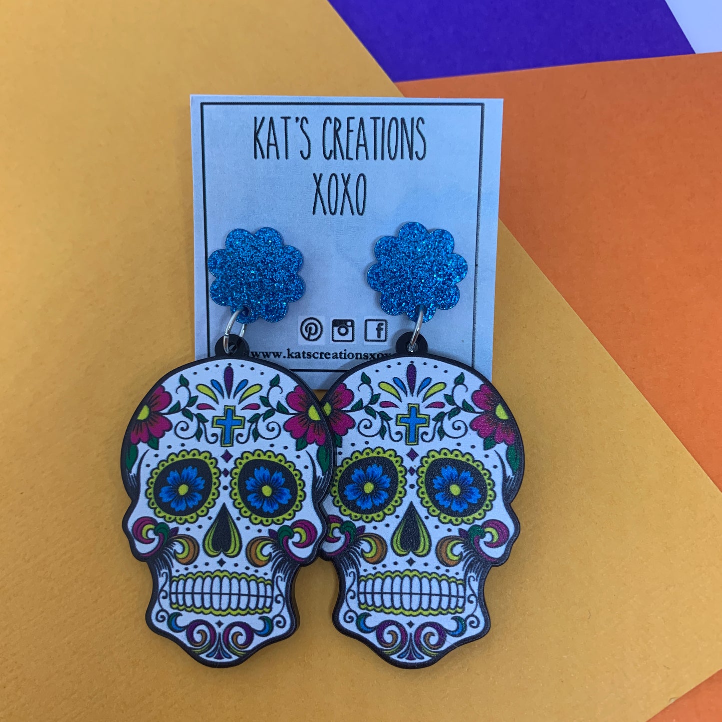 Coloured Acrylic Sugar Skull Dangles