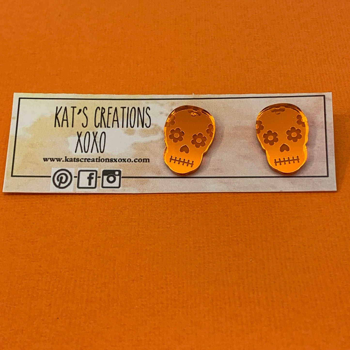 Mirror Sugar Skull Studs