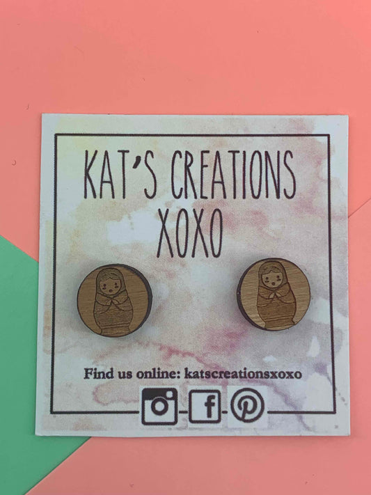 Wooden Babushka Studs