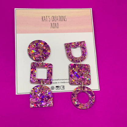 NEW glitter geo trio dangles